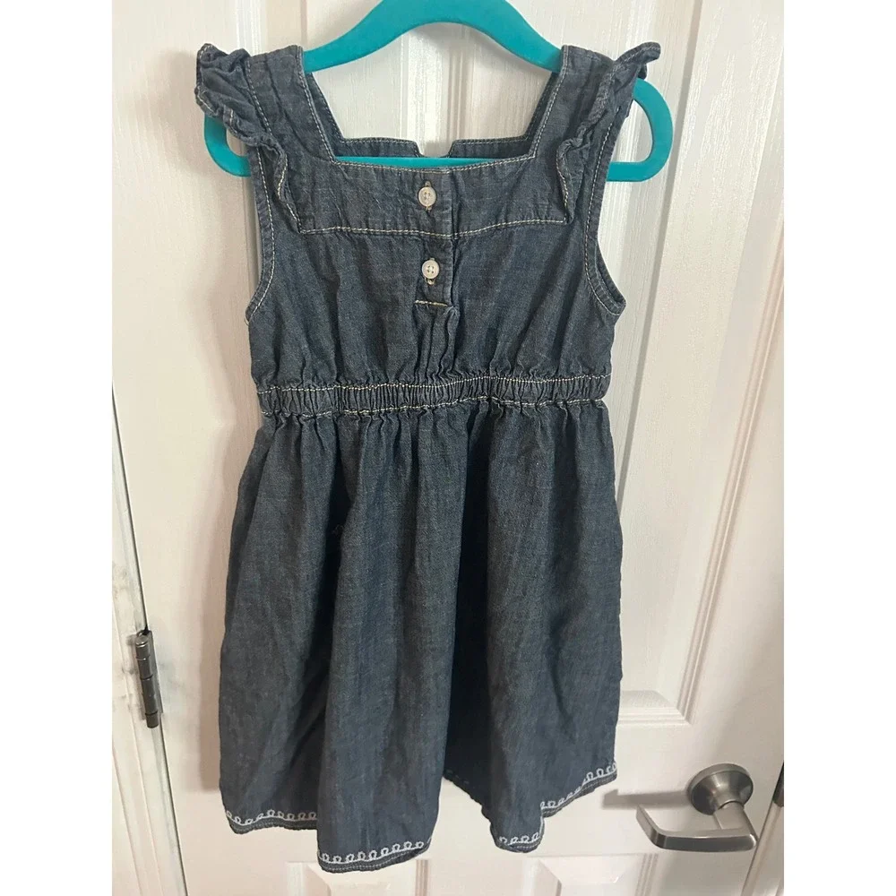 Gymboree Denim Dress Blue Floral Embroidered Chambray Sleeveless Kids 6